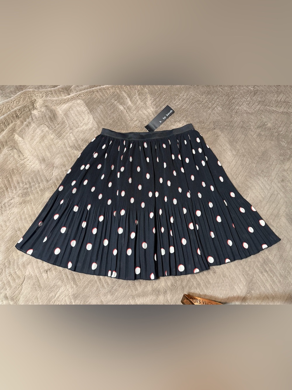 Kersh Navy Pleated Skirt with White Polka Dots